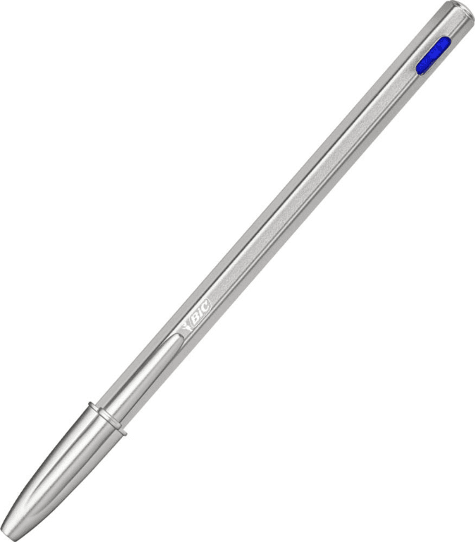 Bic - Penna a sfera Cristal Ricaricabile ReNew, Punta media 1 mm, Fusto in metallo opaco, Inchiostro Blu - 3