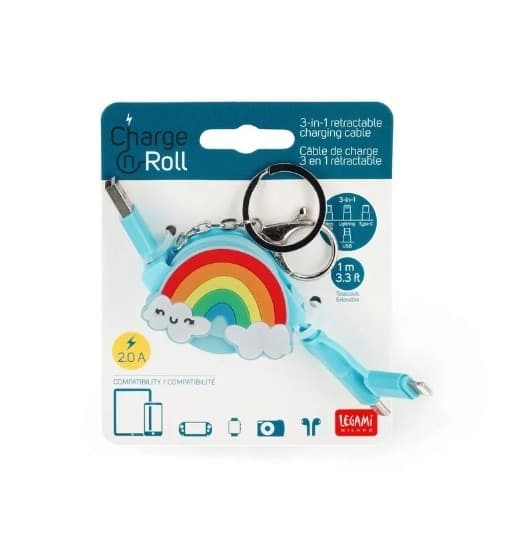 Legami, Cavo di Ricarica 3 in 1 retrattile, Tema Rainbow - 3