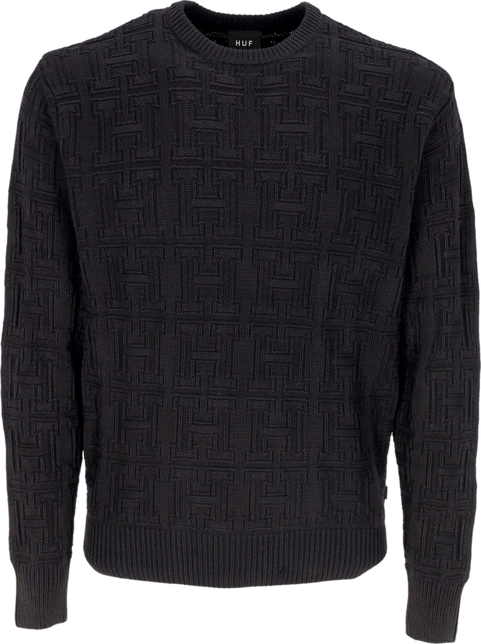 HUF Maglione Uomo Interlaced Jacquard Overdyed Crew Black