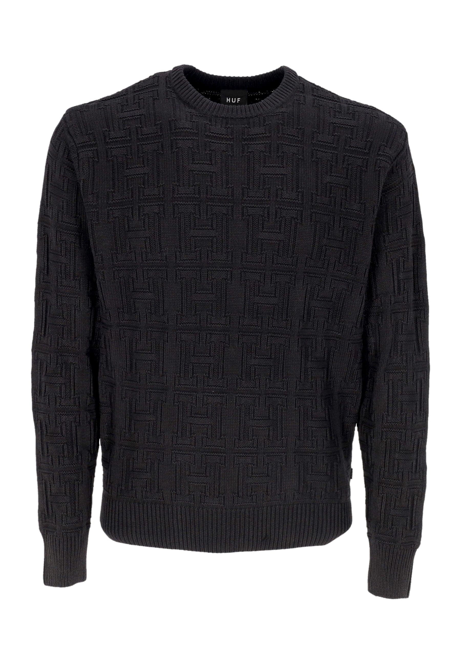 HUF Maglione Uomo Interlaced Jacquard Overdyed Crew Black - 3