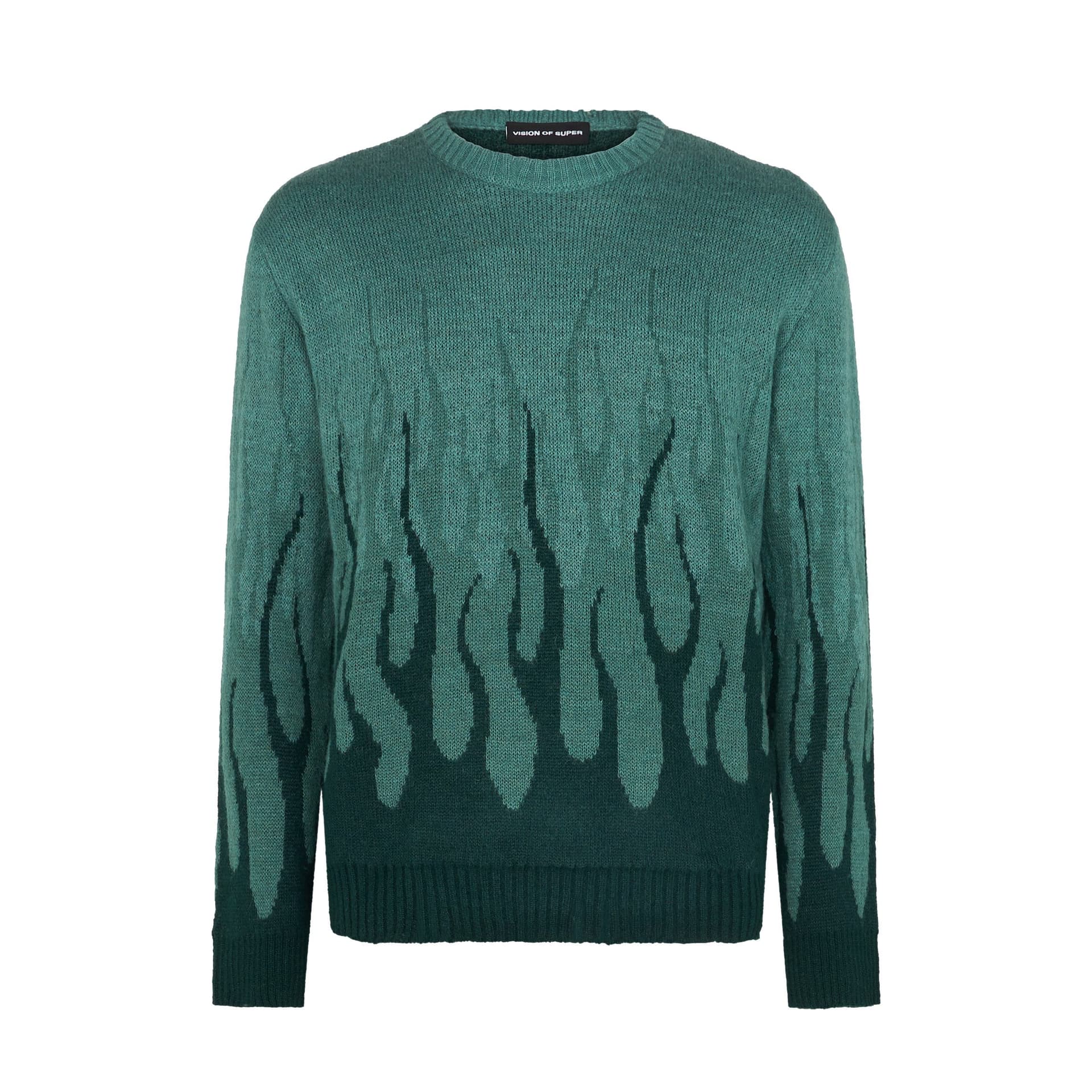 VISION OF SUPER Maglione Uomo Jacquard Flames Jumper Balsam Green - 3