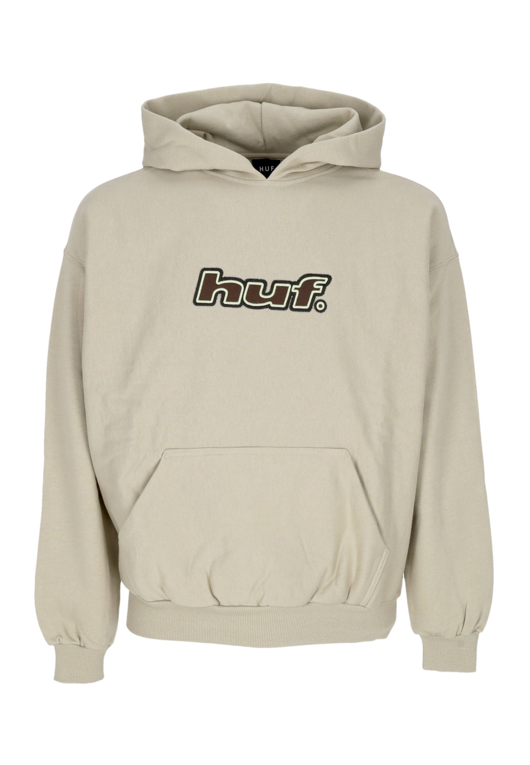 HUF Felpa Cappuccio Uomo Logo Applique Hooded Fleece Putty - 4