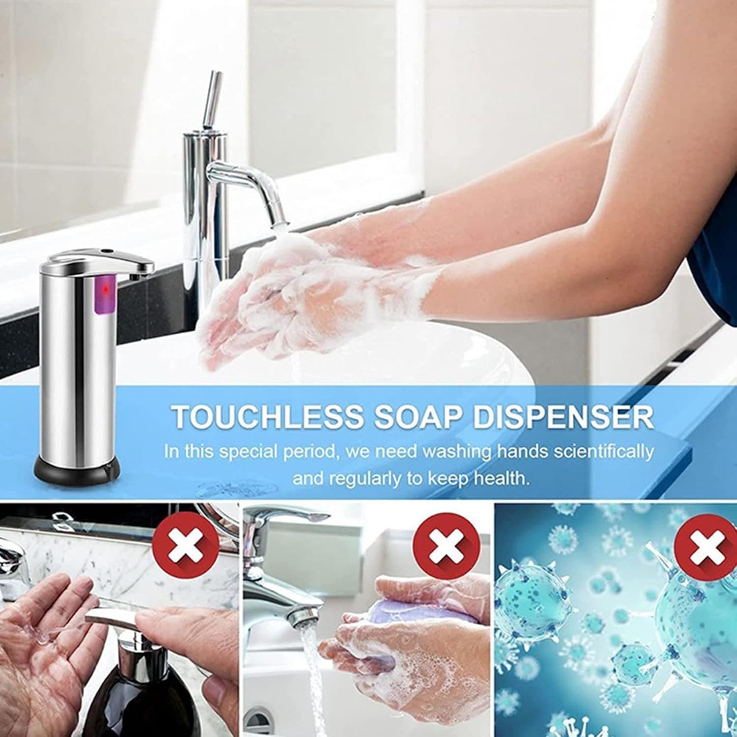 DISPENSER DI SAPONE LIQUIDO AUTOMATICO CON SENSORE EROGATORE SAPONE MANI BAGNO 59385 - 6