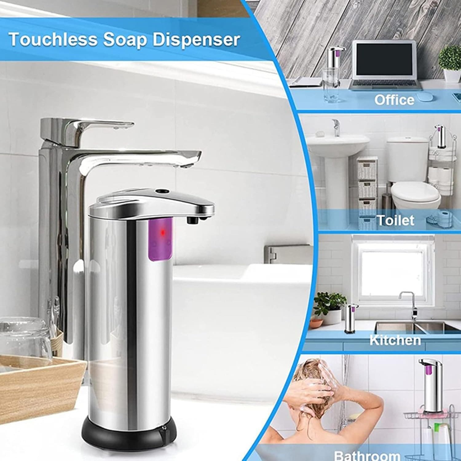 DISPENSER DI SAPONE LIQUIDO AUTOMATICO CON SENSORE EROGATORE SAPONE MANI BAGNO 59385 - 9