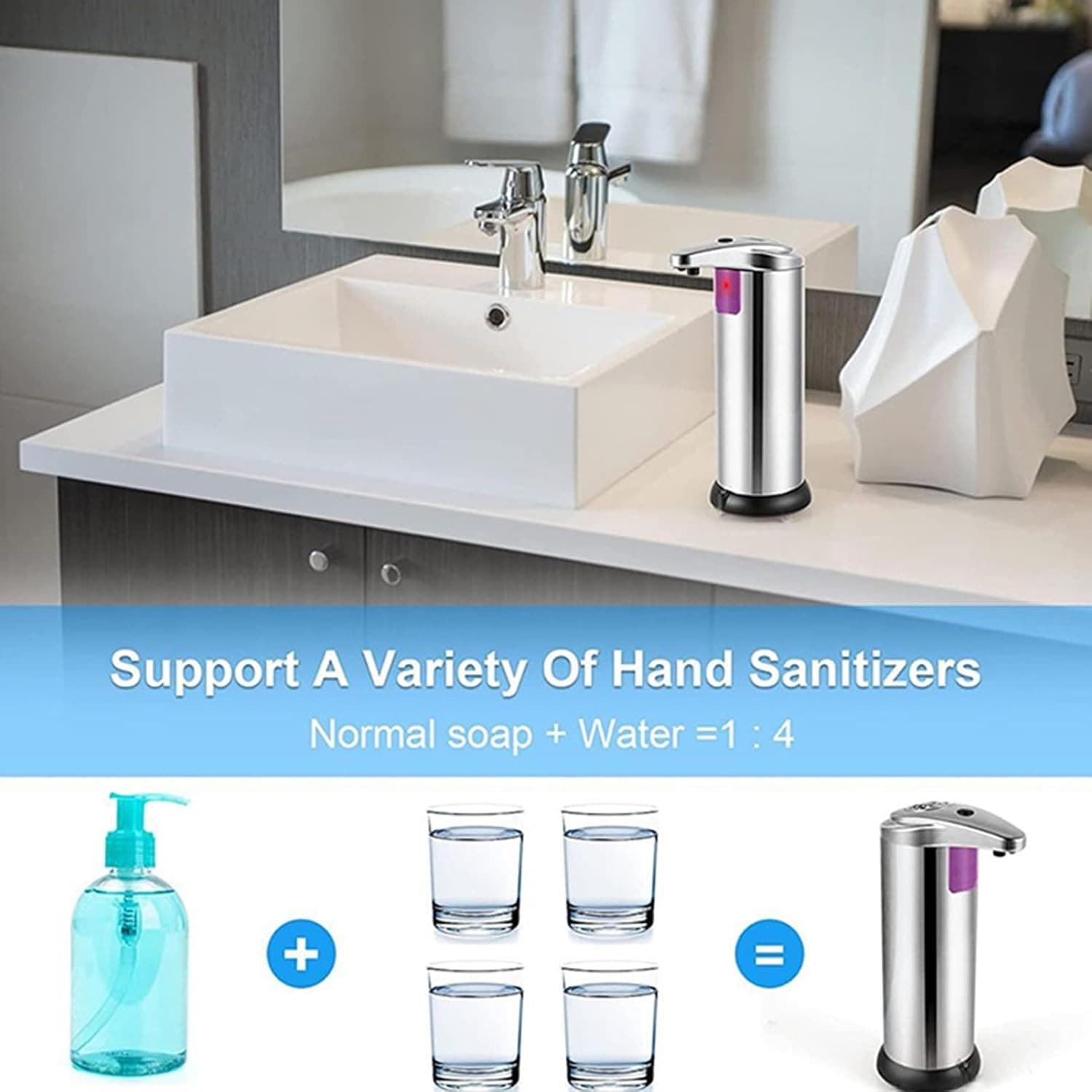 DISPENSER DI SAPONE LIQUIDO AUTOMATICO CON SENSORE EROGATORE SAPONE MANI BAGNO 59385 - 10