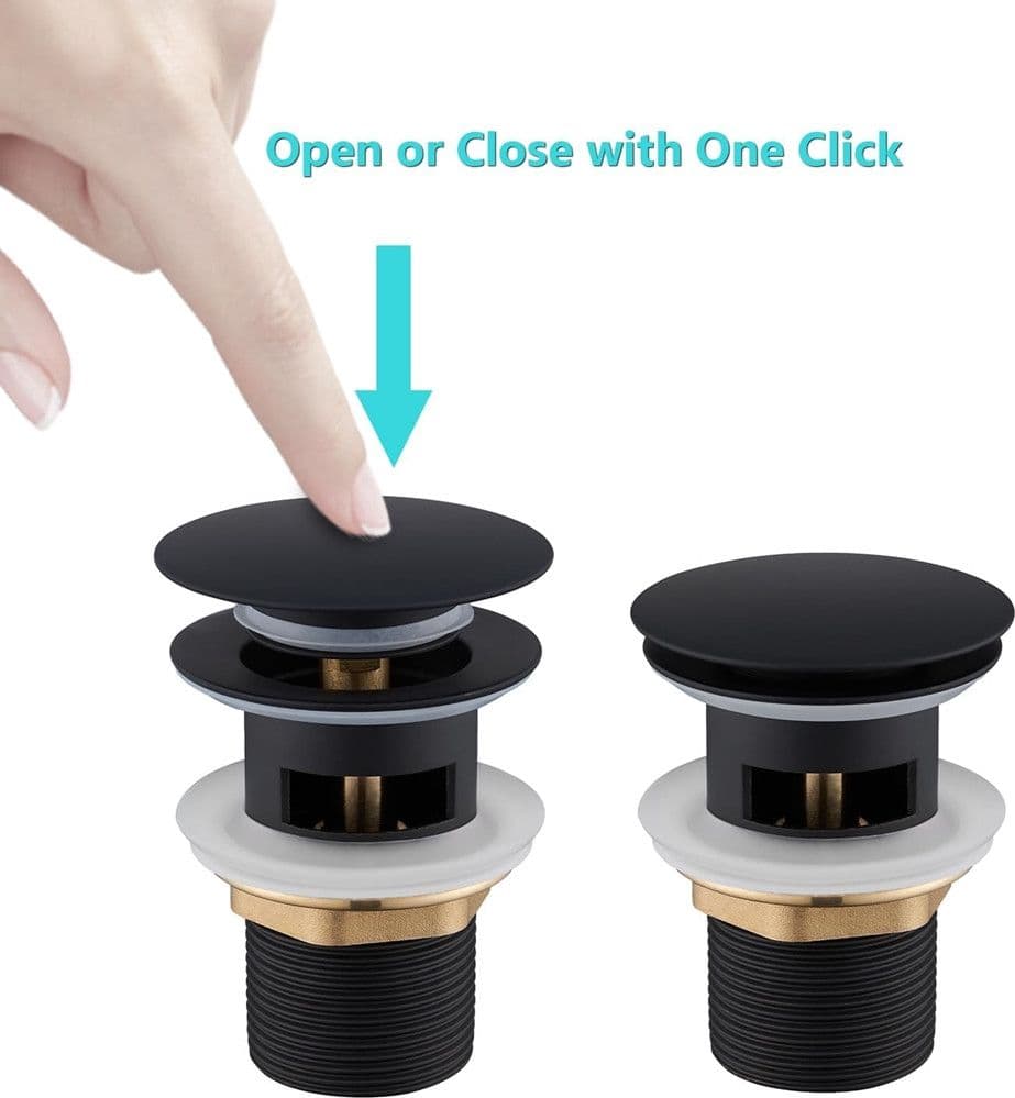 PILETTA CLICK CLACK LAVABO LAVANDINO UNIVERSALE 1/4" POP UP TAPPO DI SCARICO NERO 59606 - 6