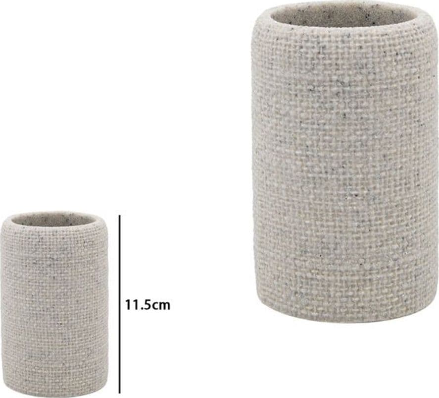 BICCHIERE PORTA SPAZZOLINI DENTIFRICIO EFFETTO TELA JUTA INTRECCIATO NATURALE BAGNO 87827 - 2