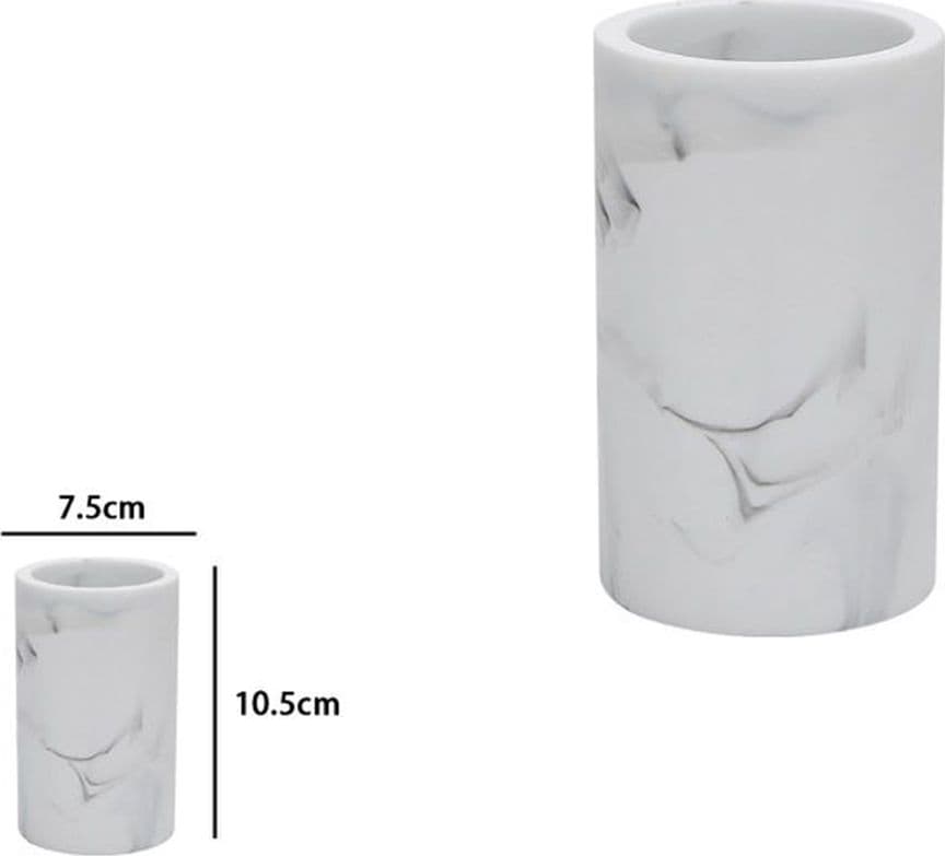 BICCHIERE PORTA SPAZZOLINI EFFETTO MARMO BIANCO ACCESSORIO ARREDO DA BAGNO 87830 - 2