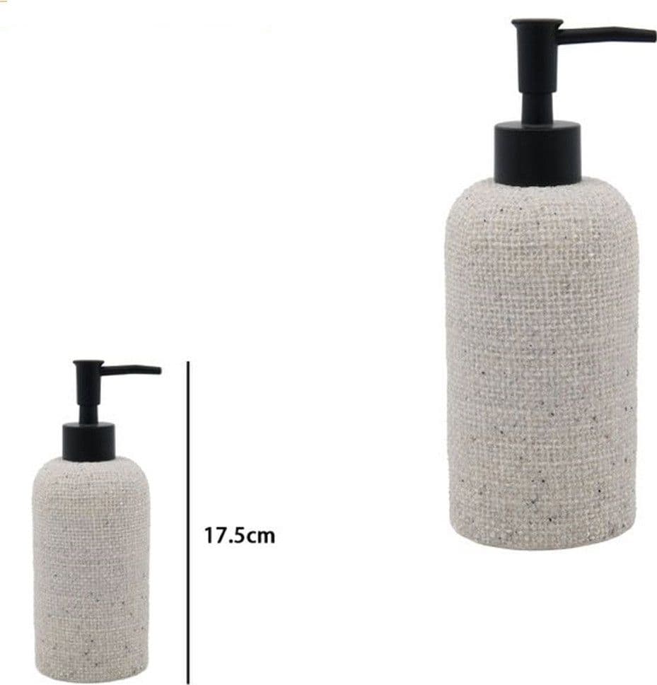 DISPENSER PER SAPONE LIQUIDO EFFETTO TELA JUTA CON POMPA NERA ACCESSORIO BAGNO 87826 - 2