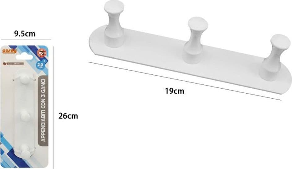 APPENDIABITI CON 3 GANCI BIANCO PER ACCAPPATOIO BAGNO CUCINA CASA DA PARETE 59757 - 2