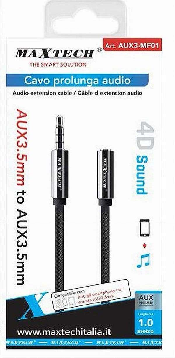 CAVO AUDIO JACK AUX 3,5 MM DA MASCHIO A FEMMINA AM/AF 1 METRO PROLUNGA AUX3-MF01 - 2