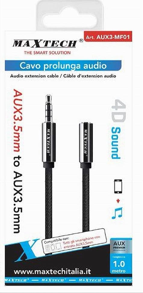 CAVO AUDIO JACK AUX 3,5 MM DA MASCHIO A FEMMINA AM/AF 1 METRO PROLUNGA AUX3-MF01 - 2