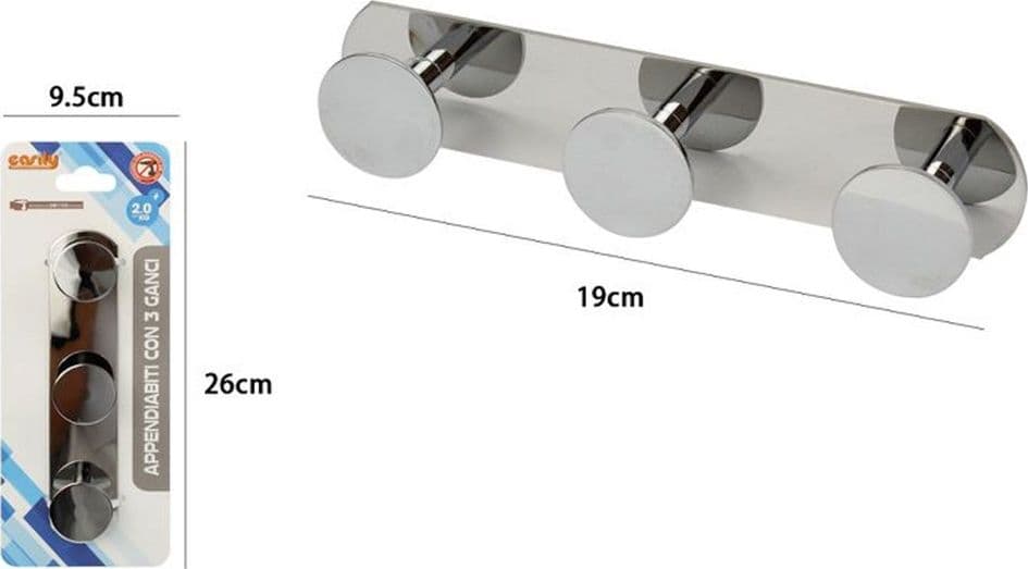APPENDINO CON 3 GANCI APPENDI PORTA ASCIUGAMANO A 3 POSTI BAGNO CASA CROMATO 59762 - 2