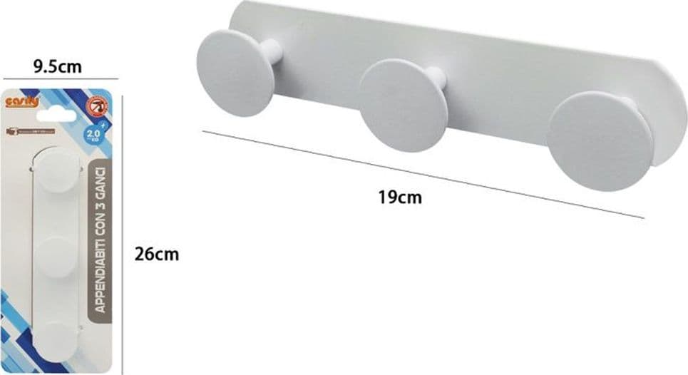 APPENDINO CON 3 GANCI APPENDI PORTA ASCIUGAMANO A 3 POSTI BAGNO CASA BIANCO 59772 - 2