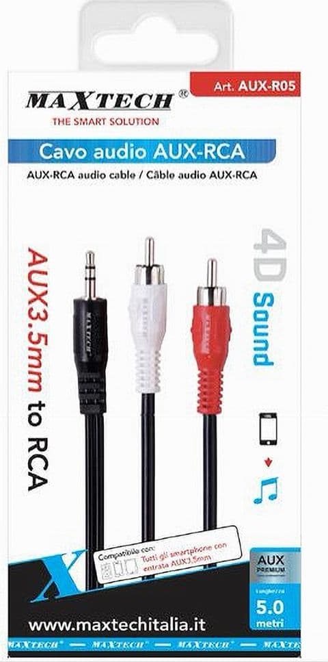 CAVO PROLUNGA AUDIO ADATTATORE STEREO DA AUX 3.5MM A 2XRCA 5 MT 4D SOUND AUX-R05 - 3