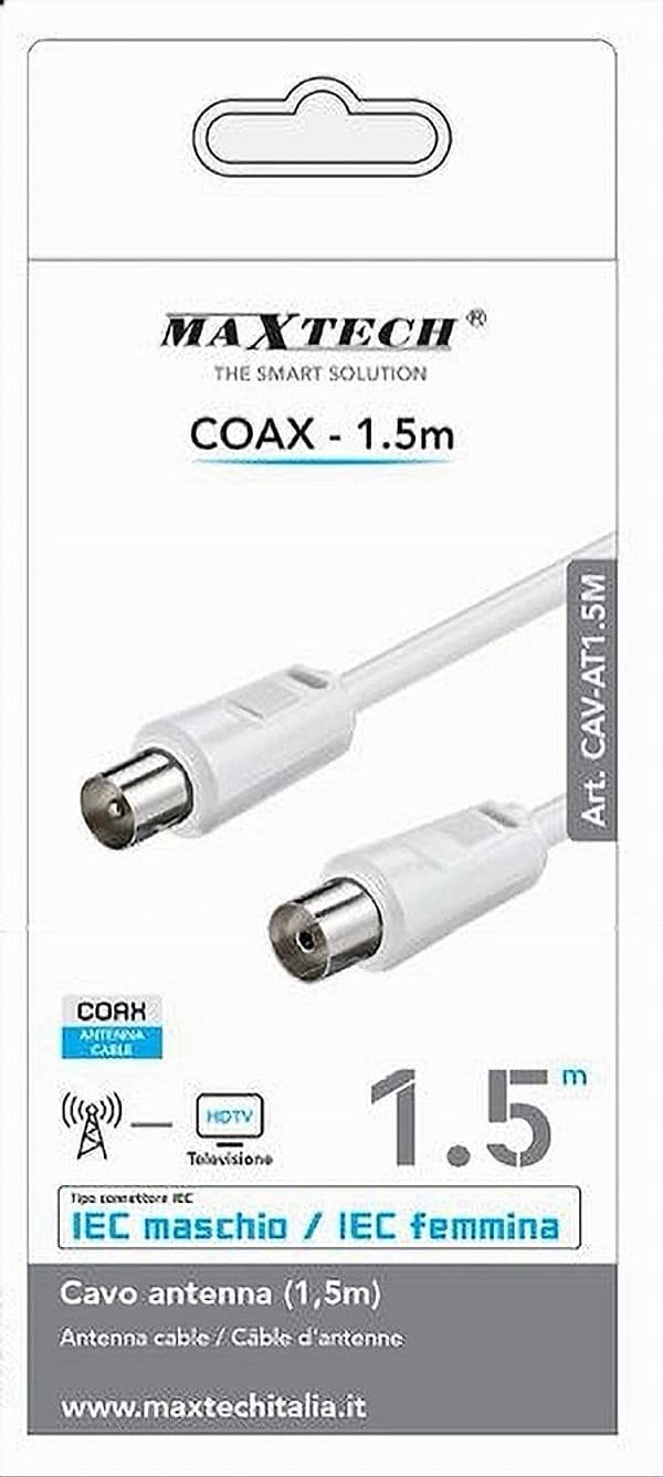 CAVO ANTENNA COAX 1.5 MT IEC MASCHIO-FEMMINA TELEVISORE HDTV PROLUNGA CAV-AT1.5M - 2