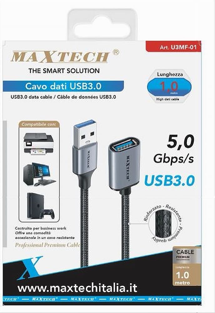 CAVO DATI PROLUNGA USB3.0 MASCHIO A FEMMINA DA 5GBPS/S 1 MT STAMPANTE PC U3MF-01 - 2