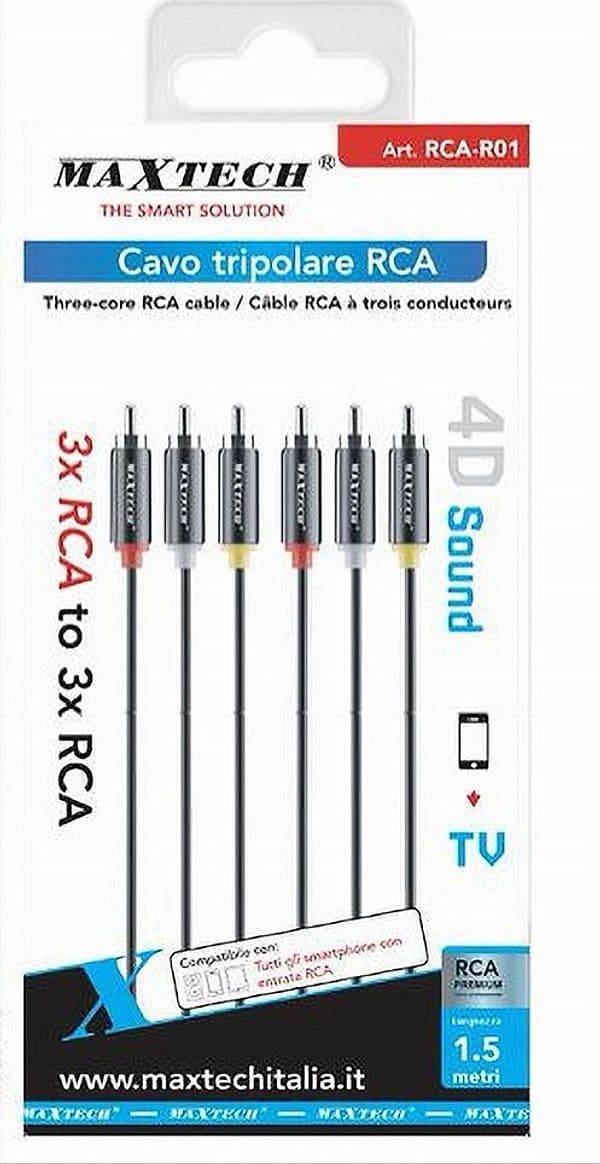 CAVO TRIPOLARE RCA AUDIO VIDEO TV 3 X RCA MASCHIO/MASCHIO 1,5MT 4D SOUND RCA-R01 - 2