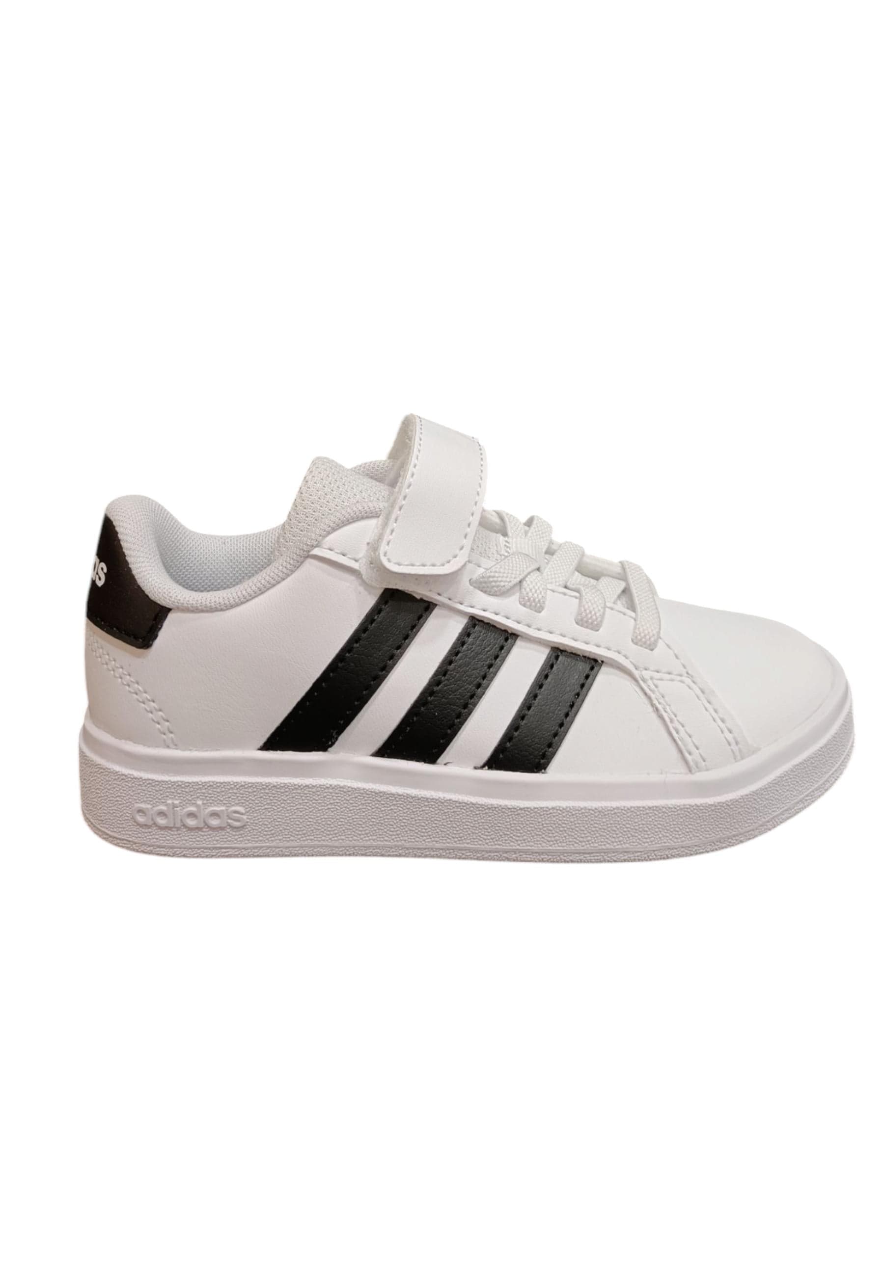 Scarpe sneakers Bambini e ragazzi adidas GRAND COURT  bianco-nero laccio elastico e velcro