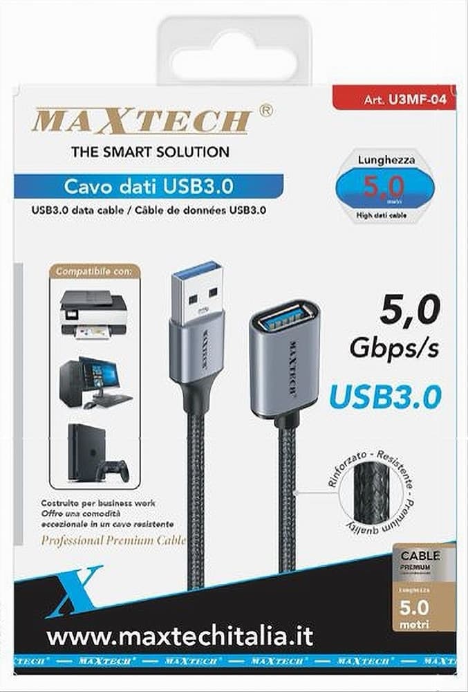 CAVO DATI PROLUNGA USB3.0 MASCHIO A FEMMINA DA 5 GBPS/S 5MT STAMPANTE PC U3MF-04 - 2