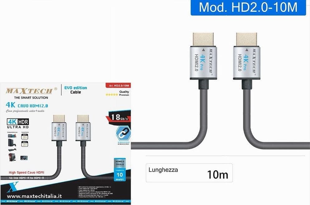 CAVO HDMI 2.0 4K DA 10 METRI HIGH SPEED TV MONITOR AUDIO VIDEO CAVETTO HD2.0-10M - 3