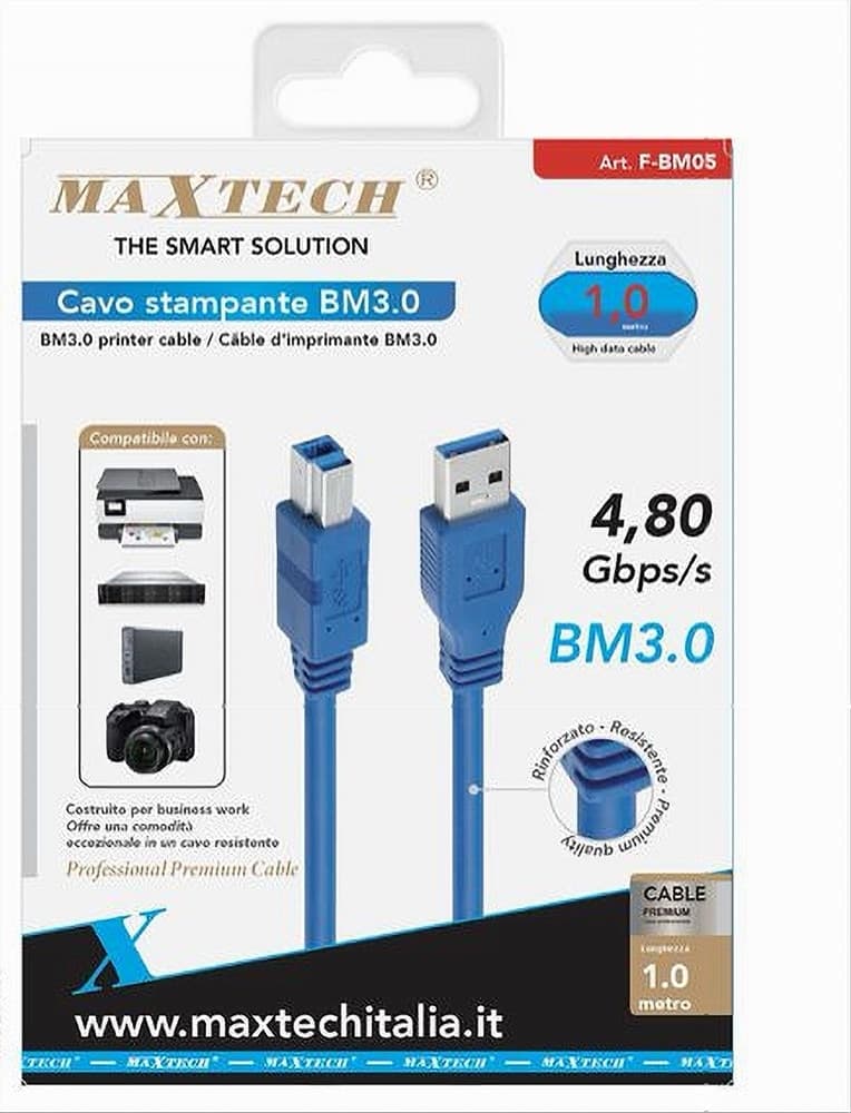 CAVO STAMPANTE USB BM3.0 1MT RINFORZATO RESISTENTE 4,80 GBPS/S FOTOCAMERA F-BM05 - 2