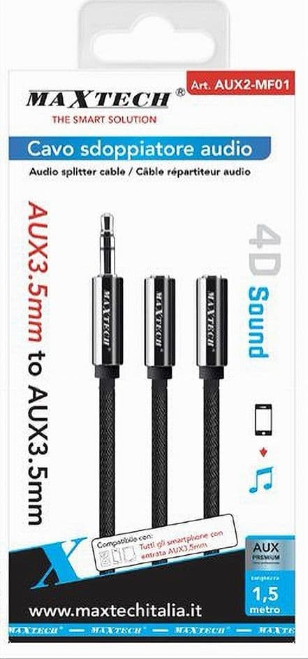 CAVO SDOPPIATORE AUDIO AUX 3.5 MM MASCHIO A 2 X 3.5 MM FEMMINA 1.5 MT AUX2-MF01 - 2