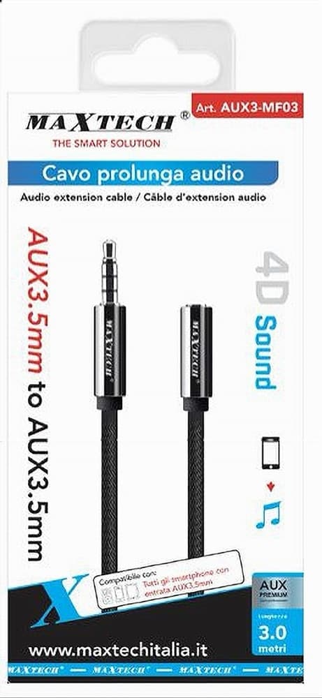 CAVO AUDIO JACK AUX 3,5 MM DA MASCHIO A FEMMINA AM/AF DA 3 MT PROLUNGA AUX3-MF03 - 2