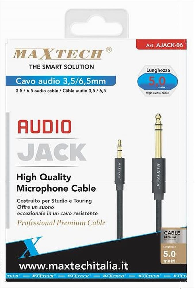 CAVO AUDIO AUX JACK DA 3,5 MM A 6,5 ​​MM STEREO ALTA QUALITÀ DA 5 METRI AJACK-06 - 2