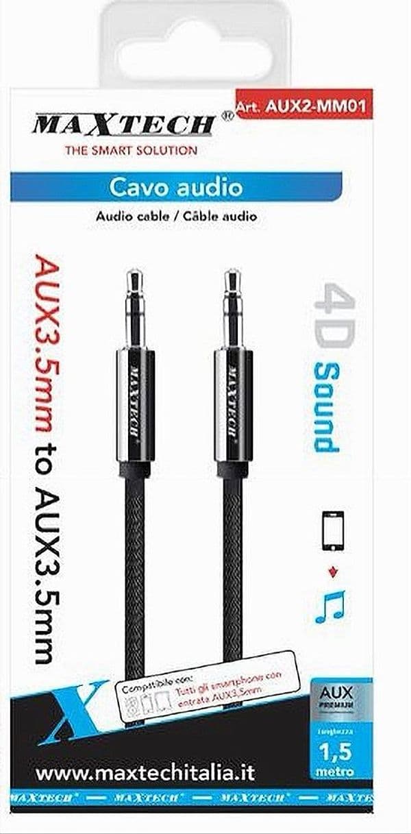CAVO AUDIO STEREO 1.5 MT DOPPIO JACK AUX 3,5MM PROLUNGA PER SMARTPHONE AUX2-MM01 - 2