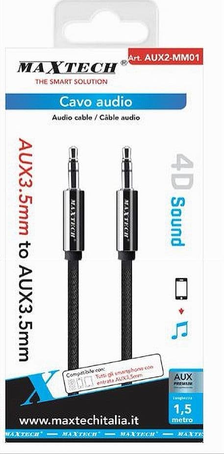 CAVO AUDIO STEREO 1.5 MT DOPPIO JACK AUX 3,5MM PROLUNGA PER SMARTPHONE AUX2-MM01 - 2