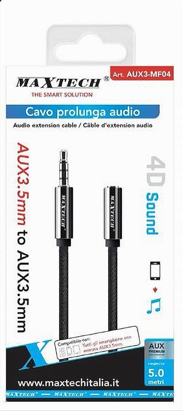 CAVO AUDIO JACK AUX 3,5MM DA MASCHIO A FEMMINA AM / AF DA 5MT PROLUNGA AUX3-MF04 - 2
