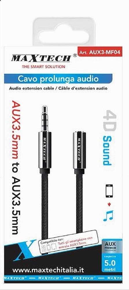 CAVO AUDIO JACK AUX 3,5MM DA MASCHIO A FEMMINA AM / AF DA 5MT PROLUNGA AUX3-MF04 - 2