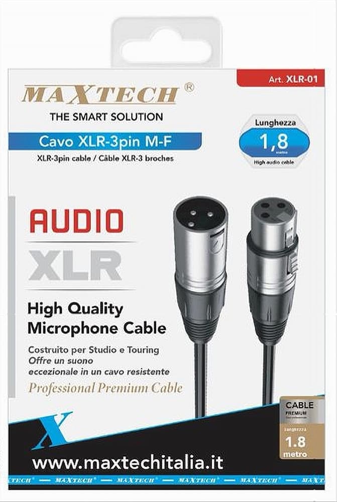 CAVO XLR 3 PIN XLR MASCHIO FEMMINA AUDIO PROLUNGA MICROFONO DA 1.8 METRI XLR-01 - 2