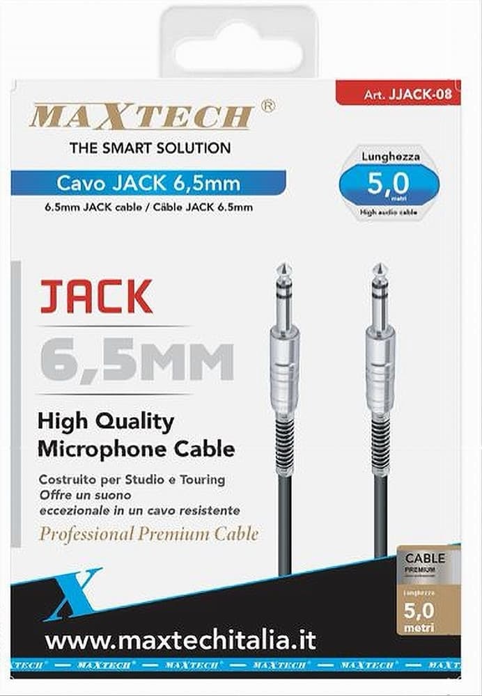 CAVO COLLEGAMENTO 2 JACK DA 6.5MM 5METRI CAVETTO MICROFONO AUDIO STEREO JJACK-08 - 2