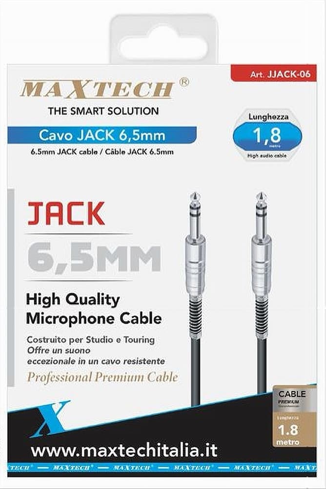 CAVO COLLEGAMENTO 2 JACK DA 6.5MM 1.8 MT CAVETTO MICROFONO AUDIO STEREO JJACK-06 - 2