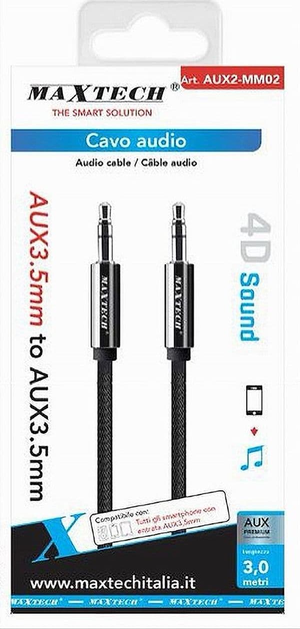 CAVO AUDIO STEREO 3 MT DOPPIO JACK AUX 3,5 MM PROLUNGA PER SMARTPHONE AUX2-MM02 - 2