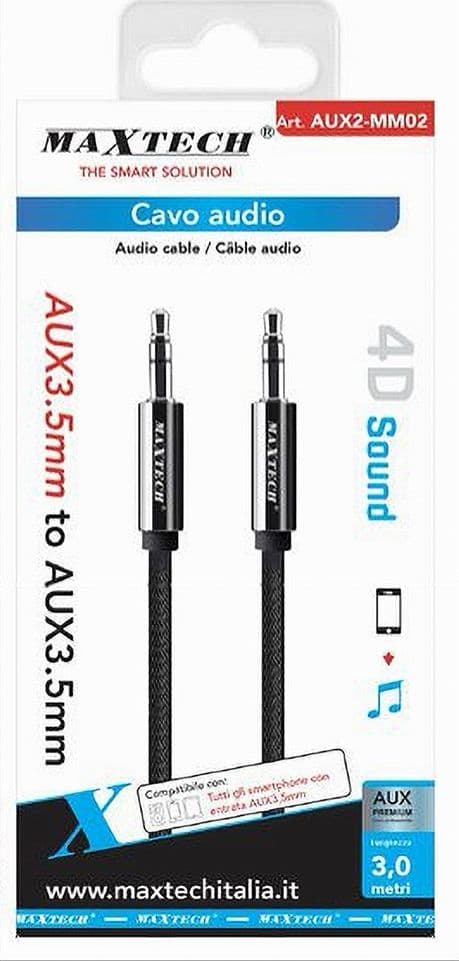 CAVO AUDIO STEREO 3 MT DOPPIO JACK AUX 3,5 MM PROLUNGA PER SMARTPHONE AUX2-MM02 - 2