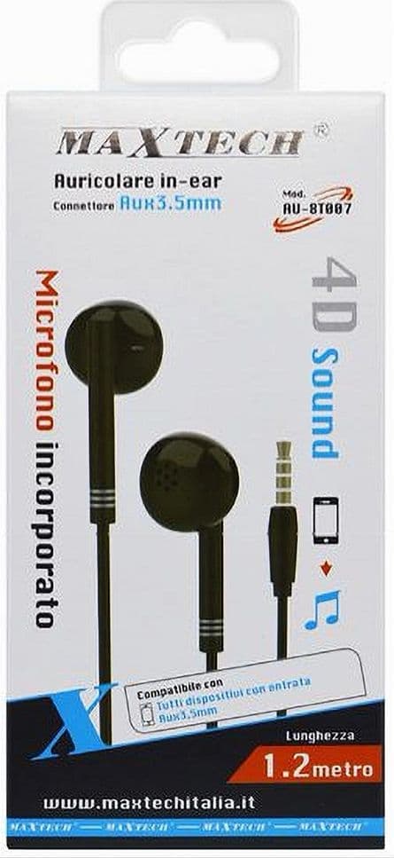AURICOLARE CUFFIE IN-EAR CON FILO 1.2MT AUX3.5MM 4D SOUND CON MICROFONO AU-8T007 - 2