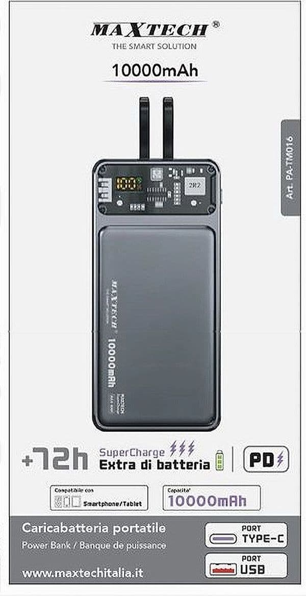 POWER BANK CARICABATTERIA PORTATILE 10000 MAH SUPERCHARGE PD TYPE-C USB PA-TM016 - 2
