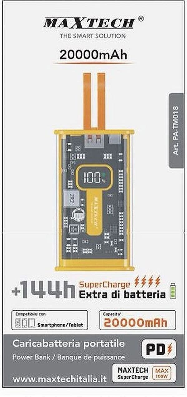POWER BANK 20000 MAH SUPERCHARGE CARICABATTERIA PORTATILE PD TYPE-C USB PA-TM018 - 2