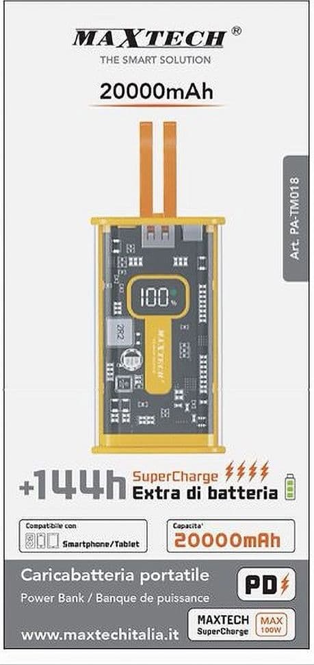 POWER BANK 20000 MAH SUPERCHARGE CARICABATTERIA PORTATILE PD TYPE-C USB PA-TM018 - 2