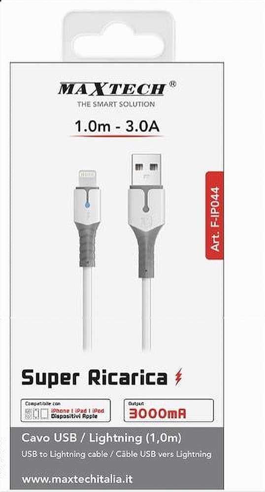 CAVO PER DATI SUPER RICARICA USB LIGHTNING 3A 1 MT PER IPHONE IPAD IPOD F-IP044 - 4