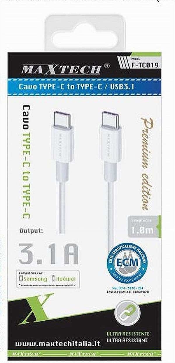 CAVO TYPE-C A TYPE-C 1 MT 3.1A ULTRA RESISTENTE RICARICA SAMSUNG HUAWEI F-TC019 - 2