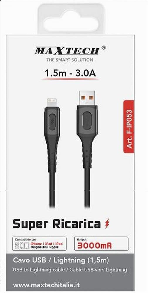CAVO RICARICA SUPER TRASMISSIONE DATI USB LIGHTNING 3A 1.5MT IPHONE IPAD F-IP053 - 4