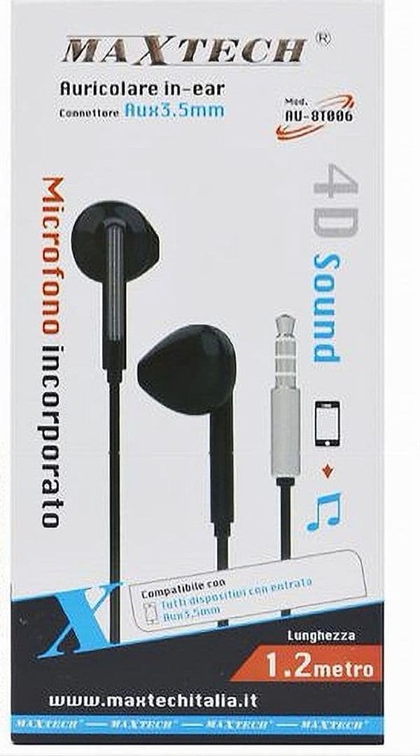 AURICOLARE CON FILO 1.2 MT IN-EAR CUFFIE AUX 3.5 MM MICROFONO 4D SOUND AU-8T006 - 2