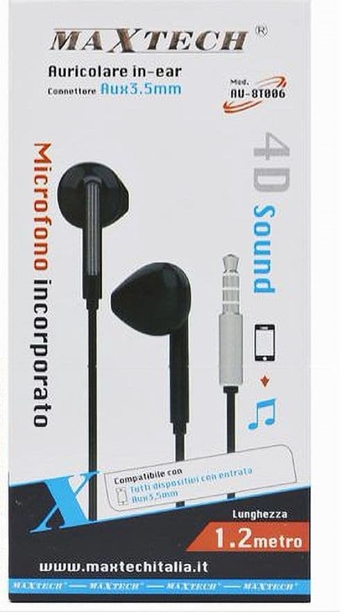 AURICOLARE CON FILO 1.2 MT IN-EAR CUFFIE AUX 3.5 MM MICROFONO 4D SOUND AU-8T006 - 2