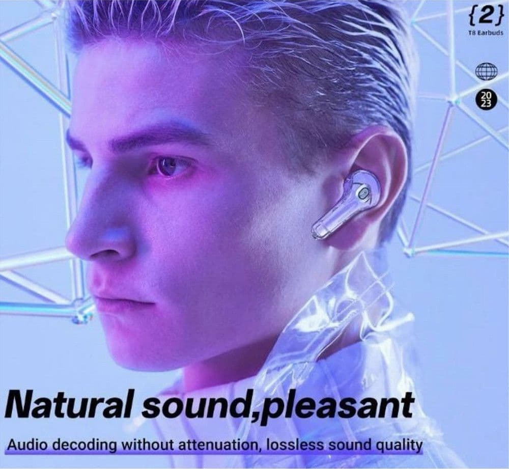 AURICOLARI BLUETOOTH 5.3 TRASPARENTI ULTRAPODS PRO CON COFANETTO DI RICARICA LED - 5