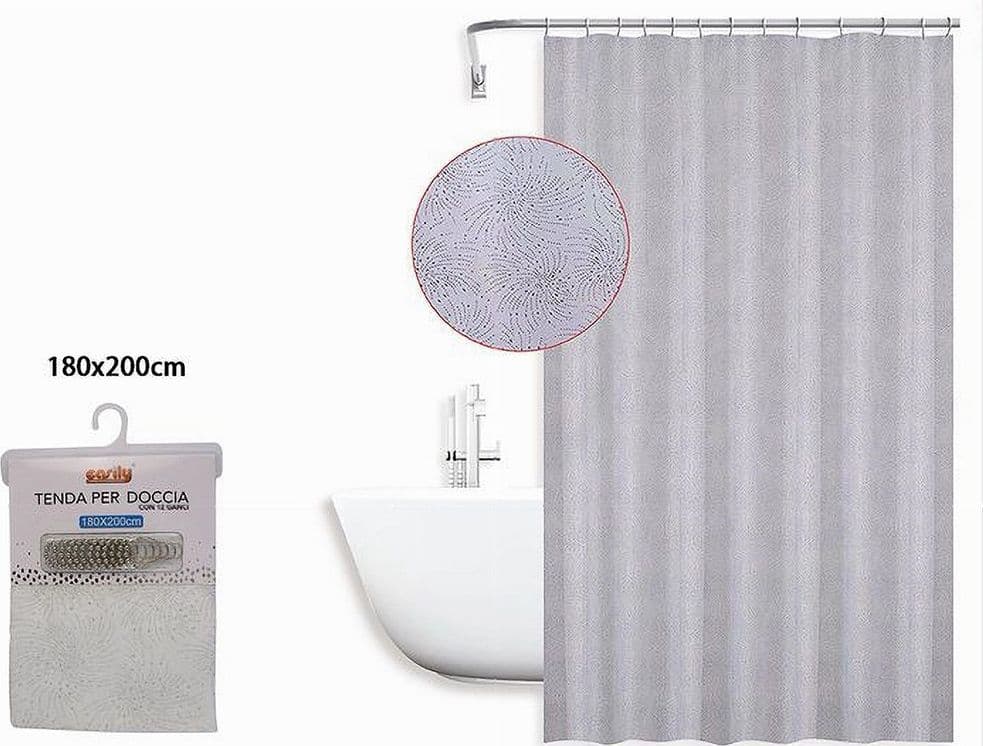 TENDA DOCCIA VASCA BAGNO DESIGN A EFFETTO VORTICI 180X200 CM CON 12 ANELLI 87096 - 2
