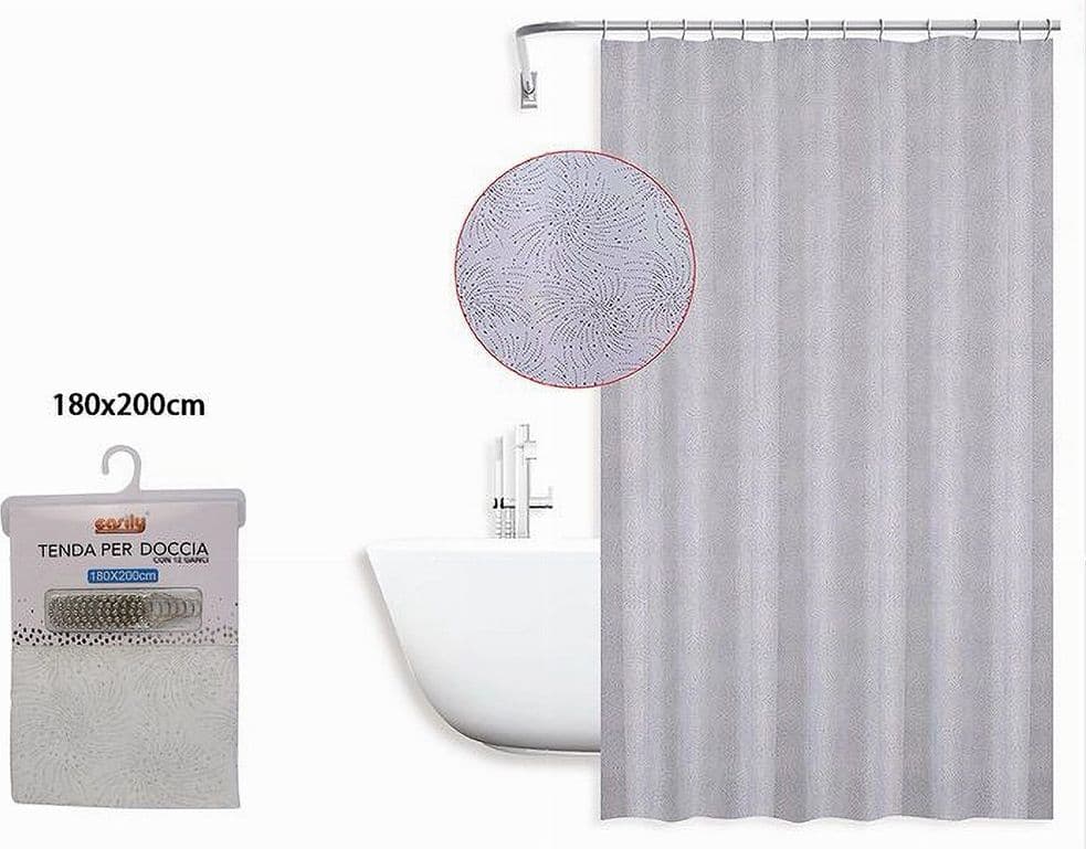 TENDA DOCCIA VASCA BAGNO DESIGN A EFFETTO VORTICI 180X200 CM CON 12 ANELLI 87096 - 2
